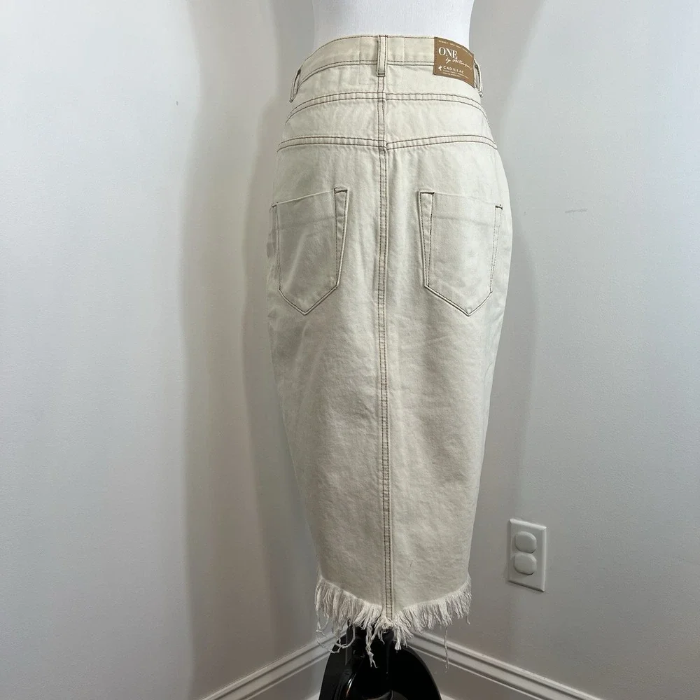 One Teaspoon Denim Pencil Skirt 26 Tailored Cadillac Fleetwood Raw Hem Jeans